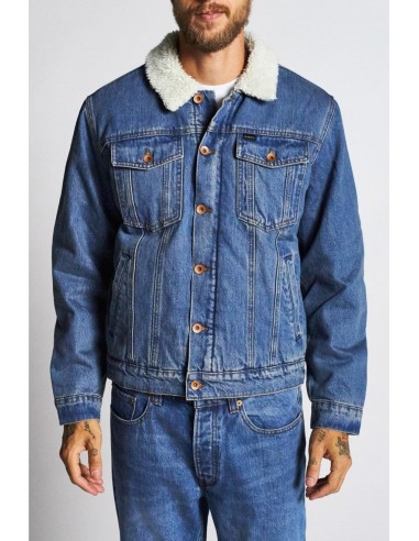 Cable Sherpa Denim Jacket - Worn Indigo Paris Déstockage Promo